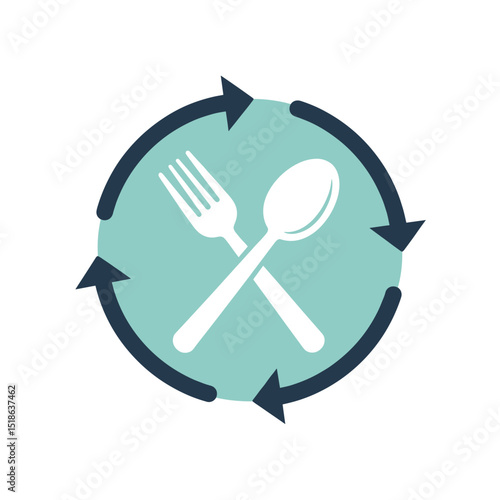 Meal Cycle or Continuous Dining Icon with Fork, Spoon, and Arrows