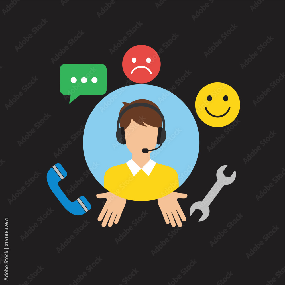 Customer Support Agent Icon with Feedback and Service Symbols Customer Support Agent Icon with Feedback and Service Symbols