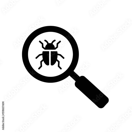 Magnifying Glass Over Bug Icon for Debugging or Pest Detection
