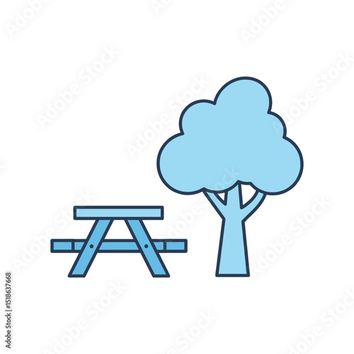 Picnic Area Icon with Table and Tree