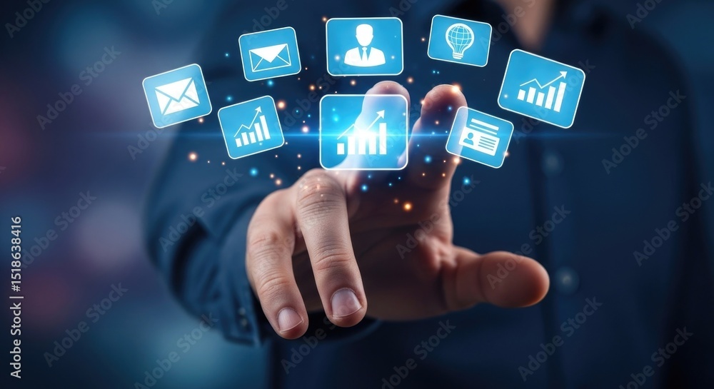 Business Data Dashboard in Futuristic Style in Blue and Black Colors Representing Digital Analytics and Corporate Strategy Business Data Dashboard in Futuristic Style in Blue and Black Colors Representing Digital Analytics and Corporate Strategy