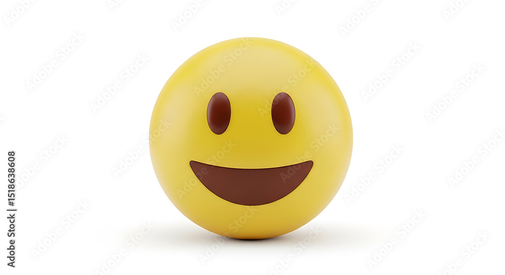 Fototapeta premium Professional 3D Render of Generic Smiling Face Emoji with Smooth Yellow Plastic Texture Isolated on White Background