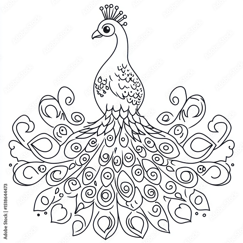 Fototapeta premium Black and white peacock coloring page (1)