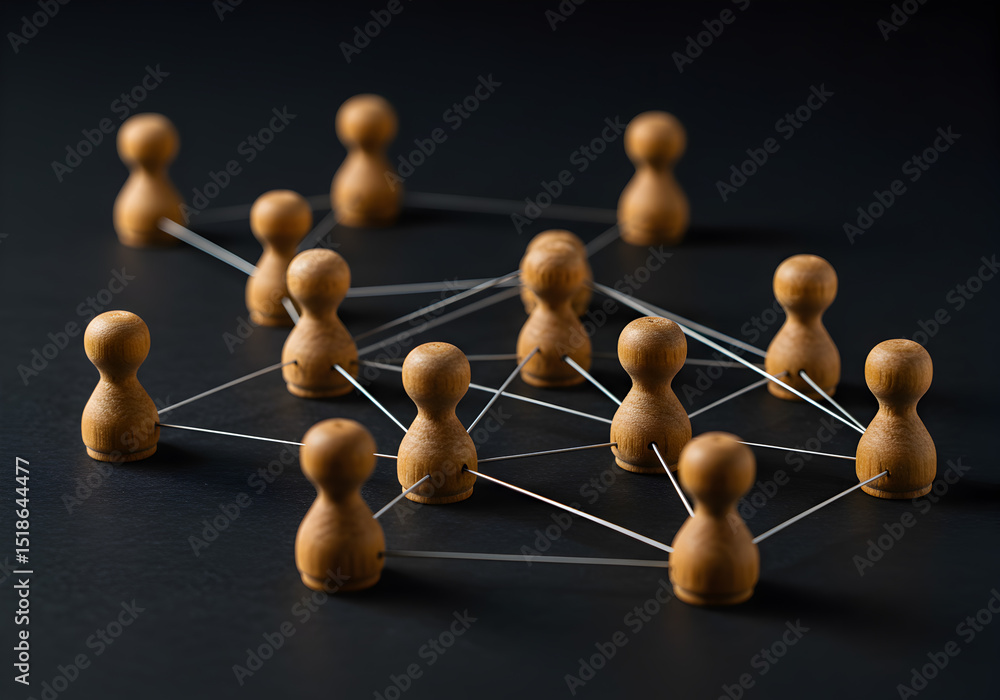 Obraz premium Understanding network connections wooden figures representing social media and business networking concept
