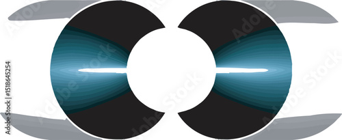 Abstract digital illustration of two spherical ocular forms featuring gradients with accompanying gray geometric shapes