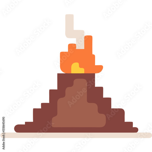 Illustration of a stylized volcano erupting with lava and a lightning bolt above it