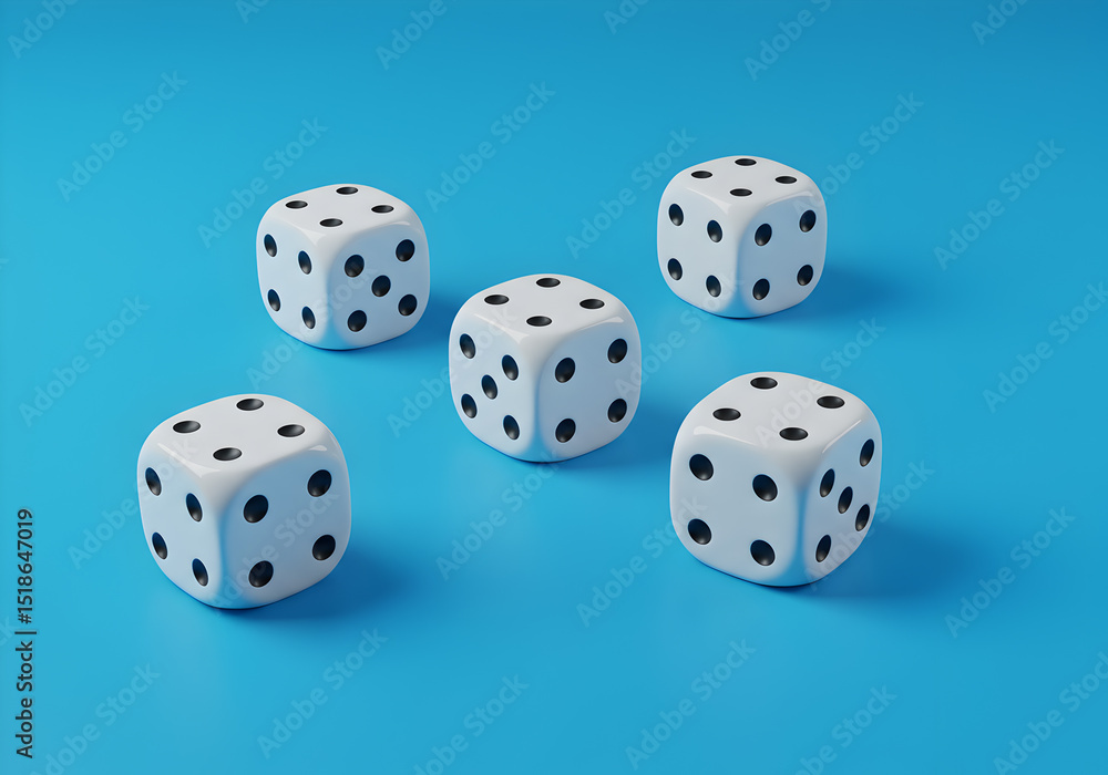 White dice game gambling concept on blue background for casino and board game luck and chance 3d render White dice game gambling concept on blue background for casino and board game luck and chance 3d render