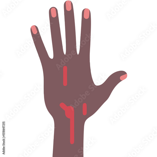 Stylized illustration depicting a hand with blood against a dark background minimal design
