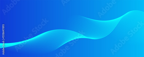Abstract blue long vector banner. Wavy minimal trendy background for business presentations, web header design with copy space for text