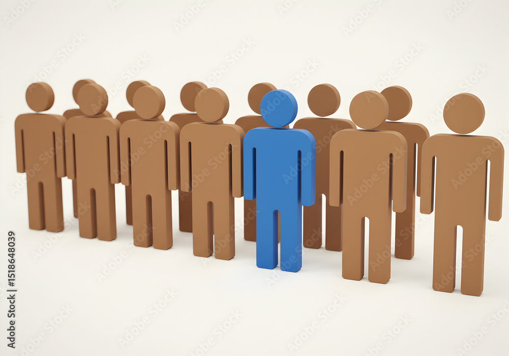 Leadership concept standing out from the crowd human resources management unique individual difference 3d Leadership concept standing out from the crowd human resources management unique individual difference 3d