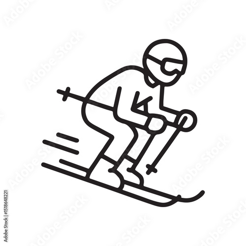 A skier gracefully glides down a snowy slope, showcasing skillful control and speed.
