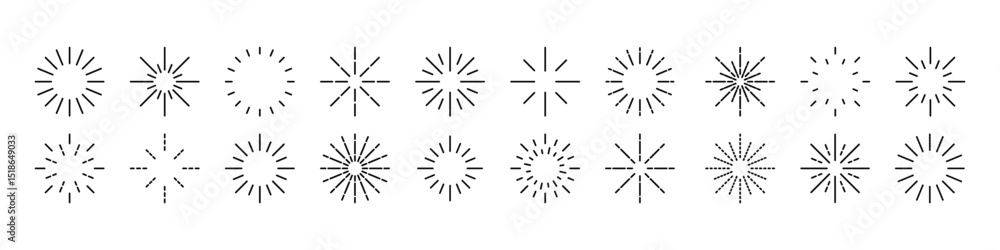Obraz premium Fireworks icon set. Carnival starburst vector set. Party sparkle sign. Isolated firework icon set.