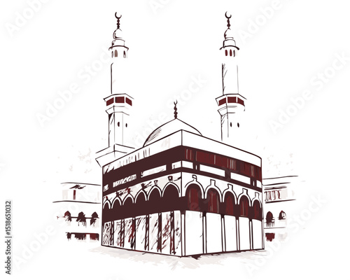 3d holy kaaba in mecca saudi arabia hand drawn vector