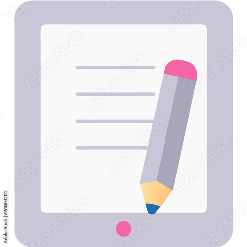 Illustration of a Tablet Showing a Notepad with a Pencil for Digital Note Taking