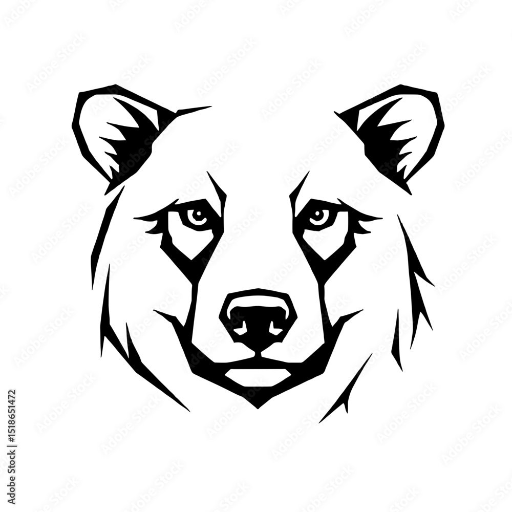 Fototapeta premium The striking black and white graphic of bear's head, highlighting its powerful features and intensity, in a simplified yet captivating artistic design.