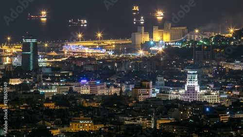 Photography View of Barcelona timelapse, the Mediterranean sea and port of Barcelona from Bunkers Carmel