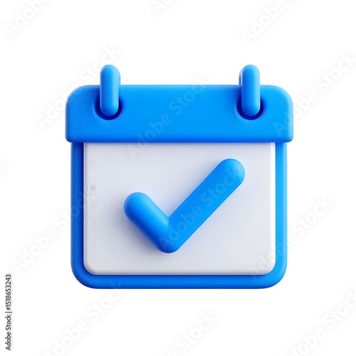 3d render blue calendar checkmark icon isolated on transparent background