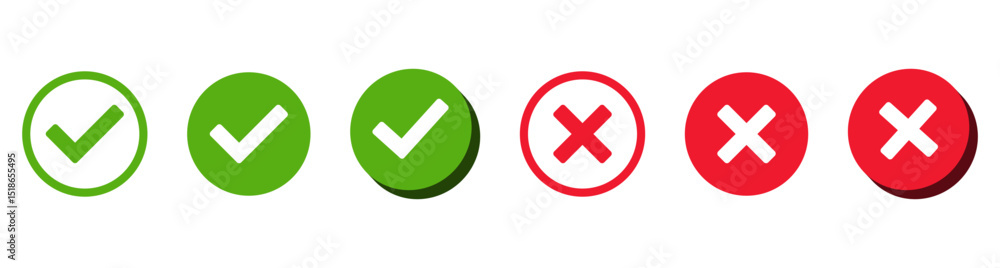 Obraz premium check mark icon 3d button set. check box icon with right and wrong buttons and yes or no checkmark icons in green tick box and red cross. vector illustration