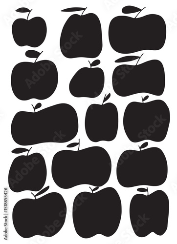 Apples of different shapes and sizes. set of fruit contours isolated on white background. Apples for coloring. Fruit contours. Vector illustration.
