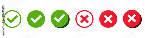 check mark icon 3d button set. check box icon with right and wrong buttons and yes or no checkmark icons in green tick box and red cross. vector illustration