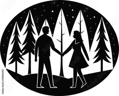 Couple Holding Hands In Forest Silhouette | Romantic Forest Walk Scene