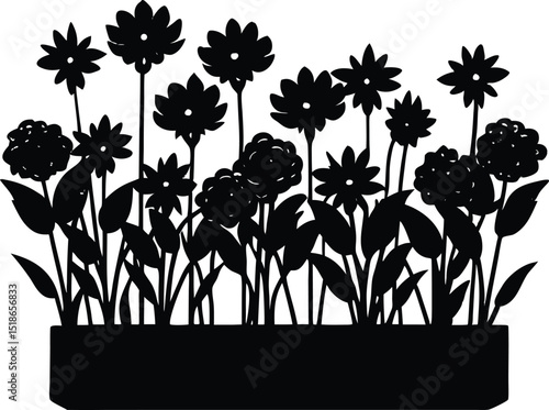 Flower Bed In Bloom Silhouette | Blooming Garden Flowers Design