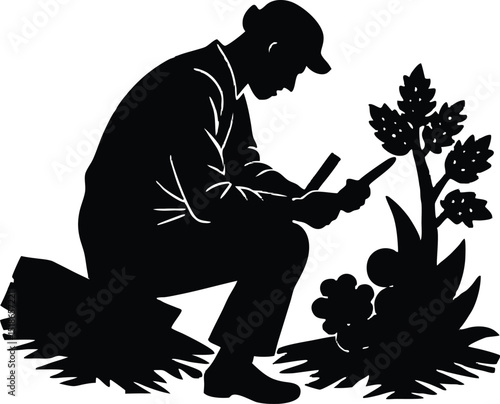 Man Whittling Wood Silhouette | Crafting Wood Outdoors Scene