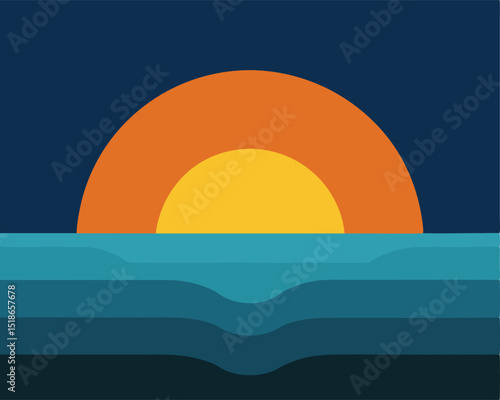 Sunrise Over Ocean Horizon Silhouette | Morning Sun On Sea View