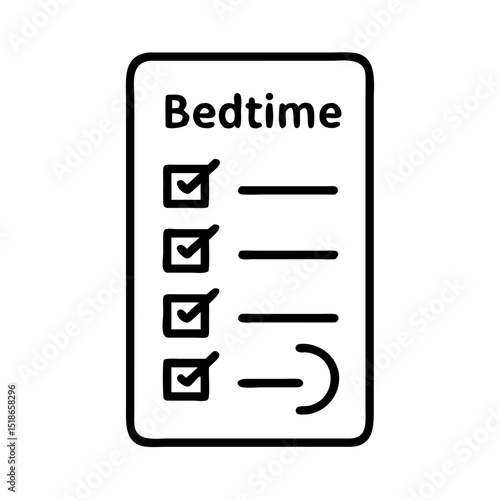 Bedtime routine checklist outline icon, isolated on white background