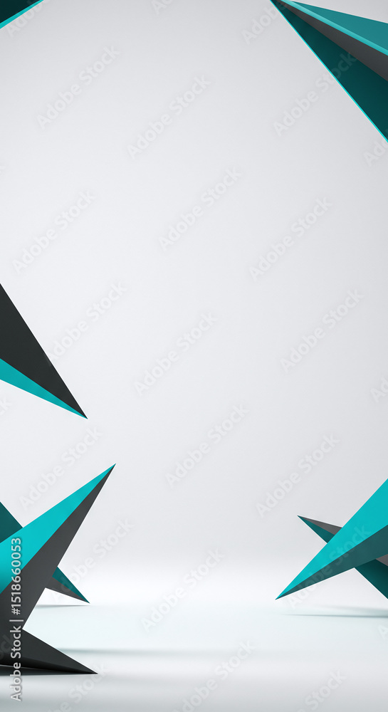 Abstract Turquoise and Black Geometric Shapes on White Background Abstract Turquoise and Black Geometric Shapes on White Background