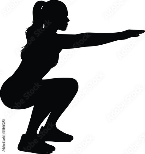silhouette of a Woman Doing Squat Exercise , Fitness and Workout Pose on White Background