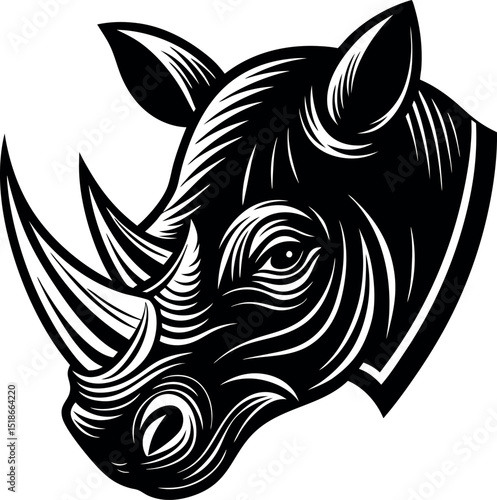 Wallpaper Mural Rhino Head Angled Side in Strong Silver Chrome Shallotte on white background Torontodigital.ca