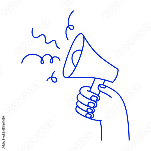 Vector simple linear illustrations, hand and gesture, hand drawn illustration, hand holding megaphone, advertising and marketing concept, announcement