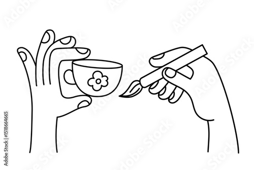 Vector simple linear illustrations, hands and gestures, hand drawn illustrations, poster, logo, print design template, craft or creative work concept