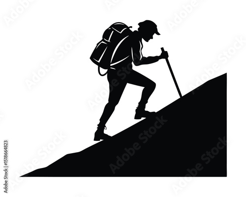 Silhouette of a Hiker Ascending a Mountain Trail