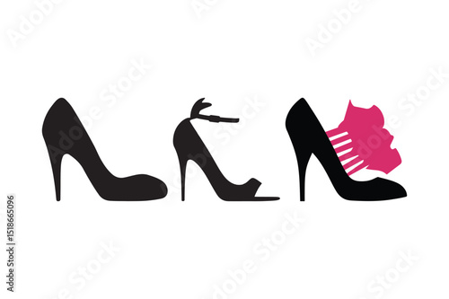 High Heel Silhouette Collection Fashion Shoes & Accessories Vector Art
