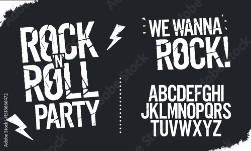 Highly Detailed Distressed Grunge Rock and Roll Party Typography and Font Set for Music Events and Promotions