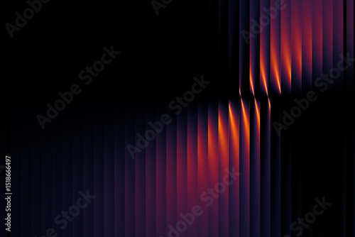 Yellow-pink-purple glass pattern on a black background with ribbed effects and refractions. Fractal-style illumination creates a sense of depth and motion.