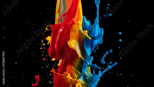 Vibrant red yellow blue paint splash water liquid background