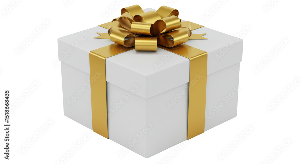 Isolated White Gift Box with Gold Ribbon Isolated White Gift Box with Gold Ribbon