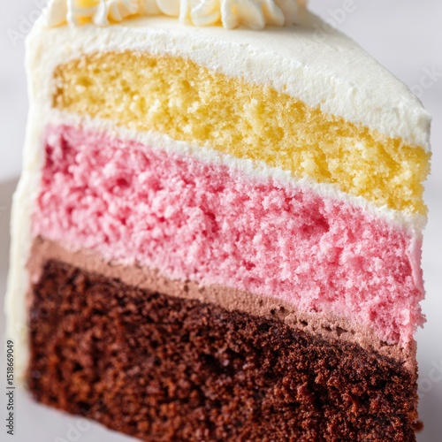 slice of Neapolitan Layer Cake