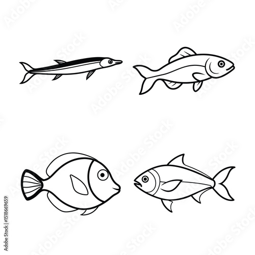 line art of a sea fish bundle design