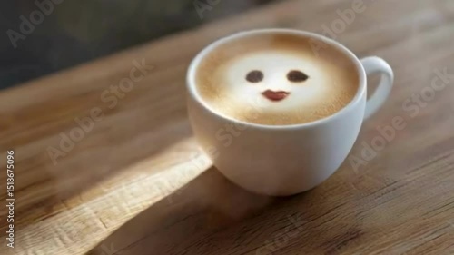 Cute Smiling Latte Art Blows a Kiss | Animated Coffee Face Loop