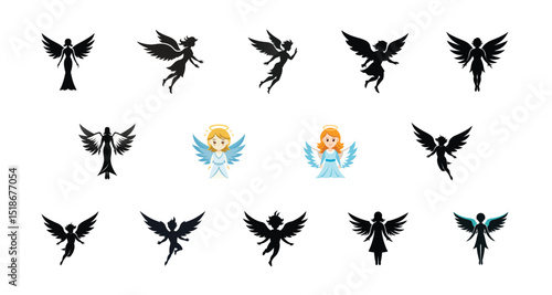 Angel vector silhouette illustration. angel with wings vector. illustration of angel, angel icon, vector art.