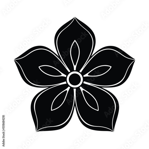 periwinkle flower icon with five smooth petals and a small center silhouette vector illustration on white background 