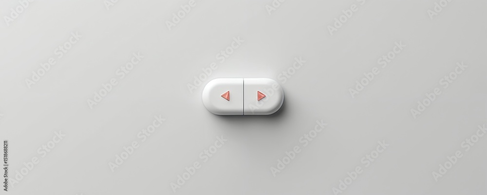 Minimalist design with white start and pause button. Flat lay of the multimedia control switch. Modern user interface icon isolated on grey background. Concept of play, stop, UI design, digital tech. Minimalist design with white start and pause button. Flat lay of the multimedia control switch. Modern user interface icon isolated on grey background. Concept of play, stop, UI design, digital tech.