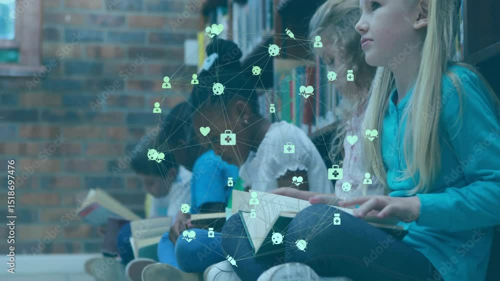 Student Overlay Students leafing pages in library, activating network overlay for ...