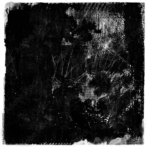 Black Grungy Distressed Square Overlay; Transparent PNG Background; Graphic Resource