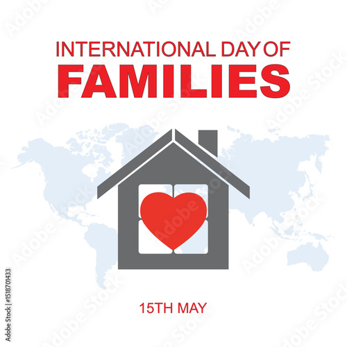 International Families day. 15th May International Families day celebration cove banner with Family of four: Mother, father, son, daughter. Embracing Diversity, Strengthening Families awareness banner