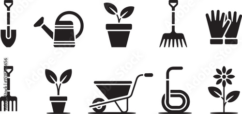 Gardening Tools Icons Set Flat Design Style Cultivation Equipment for Yard Work and Landscaping 